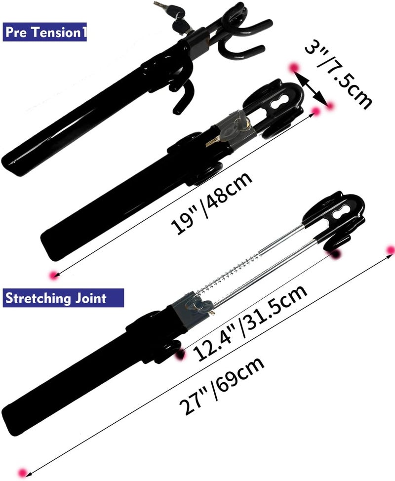 Dodomes Steering Wheel Lock Anti-Theft Heavy Duty Secure Car Device, Adjustable Length Clamp Double Hook Locks Universal Fit (Black) - Image 1